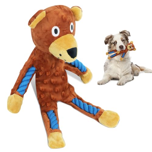 Mokmgic 犬 おもちゃ 犬用 ぬいぐるみ 噛む 音が出る 玩具 犬用おもちゃ ストレス解消 音が鳴る プレゼント 大型犬 犬用 ギフト 音の出る 運動不足解消 小型犬 頑丈 歯磨き (ミディアム, ライオン)