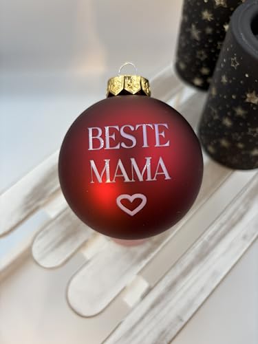 Weihnachstbaumkugel Beste Mama 8cm rot matt - Christbaumkugel personalisiert - Geschenkidee für Mutter - Glaskugel