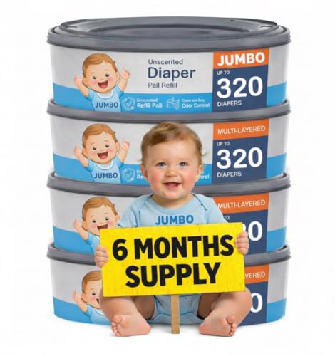 Image of Diaper Pail Refill Bags Compatible with Diaper Genie Pails, 4-Pack, 1280 Count