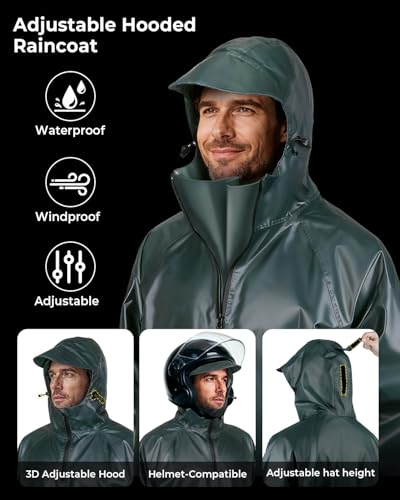 Image of ANYCHO Long Rain Coat for Men Waterproof and Women, Durable Oxford Unisex Raincoat for Men Waterproof with Adjustable Hood & Reflective Stripe
