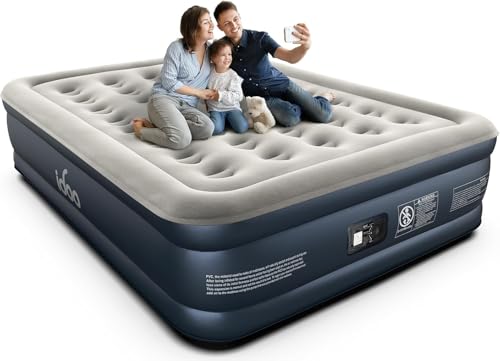 iDOO Air Bed Inflatable Double Mattress with Built-in Electric Pump 152 x 203 x 46CM Queen 3 Mins Quick Self-Inflation/Deflation Air Mattress Portable Blow Up Bed for Camping Travel Home 295kg MAX