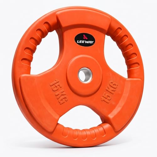 Image of LEEWAY Color Rubber Weight Plates (15kg x 2) | 31mm Dia | Rubber Coated Metal Integrated Weights For Barbell Rod | Standard Rod Compatible Dumbbell Spare Gym Weight Plates for Home Gym Equipment Workout (15kg Pair (15X2))