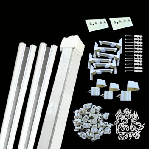 Image of Jangirh Jambo Silent /M Track Curtain Channel for Windows /Door /Office 18 Feet Wall Fit, Complete Set with Runners, Hooks, End Caps, Wall Brackets, Screws & Wall Plugs, White inch (18 FEET)