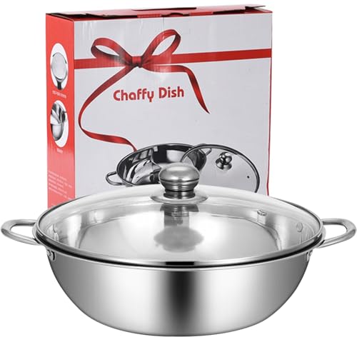 Pot de hotpot con divisor de 12.6 pulgadas de diámetro..Pot Divisor de acero inoxidable con tapa de vidrio chino dual -lado para estufa de gas de inducción de inducción de cocina, calderas dobles