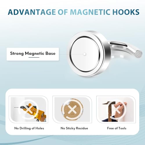 Neosmuk Magnetic Hooks for Cruise Cabins, 22lb+ Heavy Duty Strong Metal Magnets with Hooks, Hangers for Ship, Fridge, Wall, Ceiling, Van, and Clothes Hanging Essentials (Pack of 10, White)