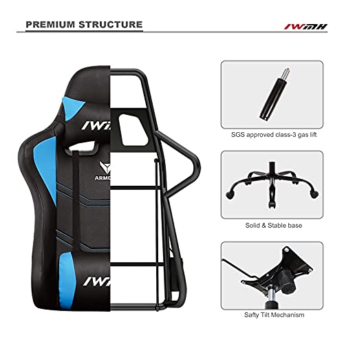 IntimaTe WM Heart Gaming Chair, Ergonomic Gamer Chair, Racing Chair for Home Office and Gaming, Adjustable Office Chair for Adults, Swivel High Back Recliner Computer Desk Chair, Lumbar Support (BLUE)