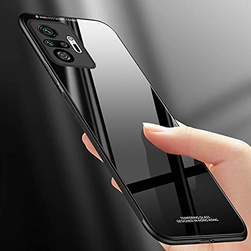 Image of Designerz Hub Redmi Note 10T 5G / Poco M3 Pro 5G Luxurious Toughened Glass Back Case with Shockproof TPU Bumper Case Cover Designed for Redmi Note 10T 5G / Poco M3 Pro 5G -Black