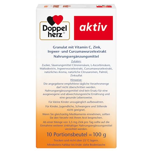 Doppelherz Heißer Ingwer und Curcuma - Vitamin C und Zink zur Unterstützung der normalen Funktion des Immunsystems - heiß und kalt - vegan - 10 Beutel – Bild 5