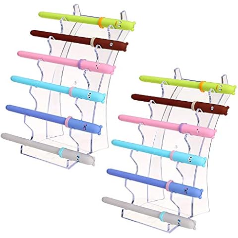 BTSKY 2 Pack Acrylic 6 Slots Pen Display Stand - Transparent Pen Holder Makeup Brush Rack Organizer E-cigarette Holder, Organizer Frame Holder For Home Office or Store Usage Cover