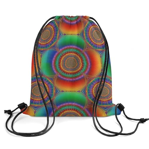 Image of Travel Drawstring Backpack Theft Proof Cinch Sack Water Resistant Sackpack for Camping Hiking Outdoor Sports, Spiral Psychedelic Tie Dye Rainbow Bags