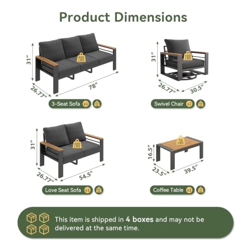 Image of Aoxun Aluminum Patio Furniture Set with Swivel and Rocking Chairs