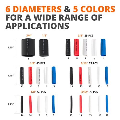 Wirefy Heat Shrink Tubing Kit - Heatshrink Sleeving Kit - 3:1 Ratio Adhesive Lined - Marine Grade Shrink Wrap - Wire Cable Repair Sleeve - Automotive Industrial Tubing - 275 PCS