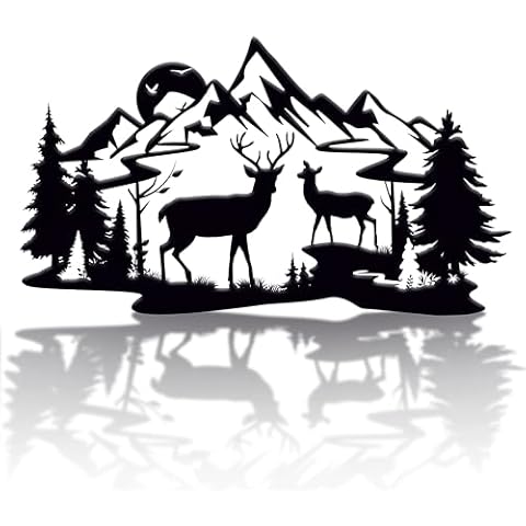 DIMARONGTON Deer Wall Decor - 13x8 Metal Wall Art Decor - Mountain Deer Decorations for Home Wall - Wall Woodland Decor - Hunting Decor - Deer Decor Rustic Cabin Decor Cover