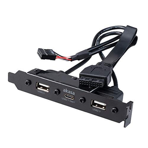 Akasa USB 3.1 Gen 1 internal adapter cable with dual USB 2.0 Type-A ports | PCI Bracket | 5 Gb/s | Type-C Type-A Converter | AK-CBUB53-40BK