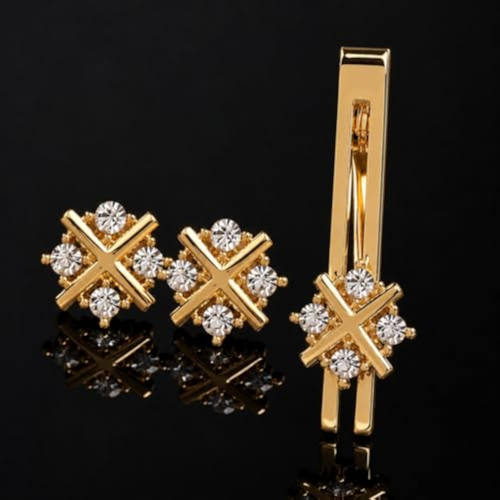 Men's Cufflinks Set with Diamonds Crystals and Tie Pin, Gift Box