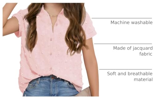 Image of Haloumoning Girls Button Down Shirts Short Sleeve Kids Casual Chiffon Blouse Summer Tops T-Shirt