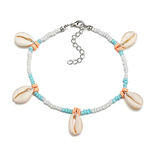 Openg Bracelet de Cheville Coquillage Bijoux de Pied Réglable Shell Cheville Grande Longueur Cheville Bleu Perles Cheville Creative Cheville Cover