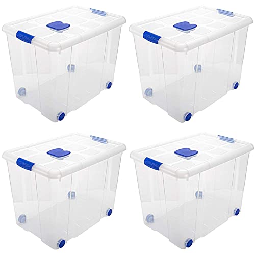 Acan Tradineur - Pack de 4 cajas de almacenaje, de 46 x 61,5 x 43 cm, nº 8, con capacidad de 86 litros con tapa y ruedas para organización del hogar, baúl organizador(46 x 61,5 x 43 cm, Pack de 4)