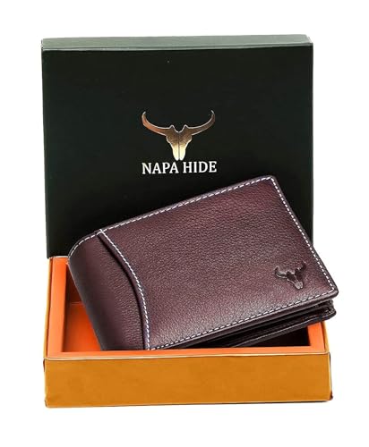 NAPA HIDE Brown Leather Wallet for Men I 6 Credit/Debit Card Slots I 2 Currency Compartments I 1 ID Window I 2 Secret Compartments I 1 Coin & Zip Pocket