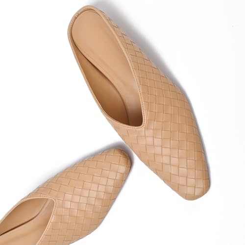 Image of Woven Mules for Women Slip on Comfortabke Metallic Slides Ladies Trendy Square Toe Hidden Wedge Mules