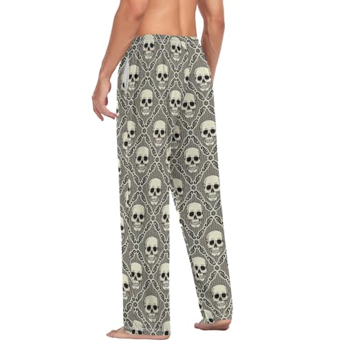 Laprad Men's Pajama Pants Lounge Comfy Pjs Bottoms Vintage Check Skull Soft Sleep Pant with Pockets 5