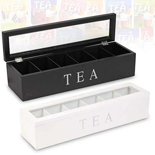 Wooden Tea Storage Box with Slots Wood Bag Organizer Retro Home Decor (Black)
