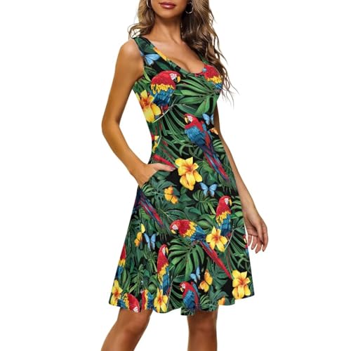 Image of TOADDITDO Women's Sleeveless O Neck Beach A-Line Party Coctail Tank Dresses Flared Sundress