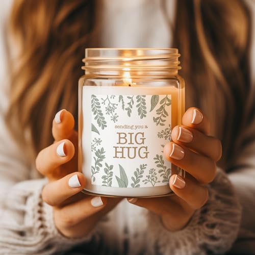 Image of ThreeKin Scented Candles for Home, Sending You a Big Hug, Relaxing Aromatherapy Gifts for Women with Lavender Essential Oils, Natural Soy Wax Blend, Long 65-Hour Burn, Gifts for Mom, Friends, 9 Oz
