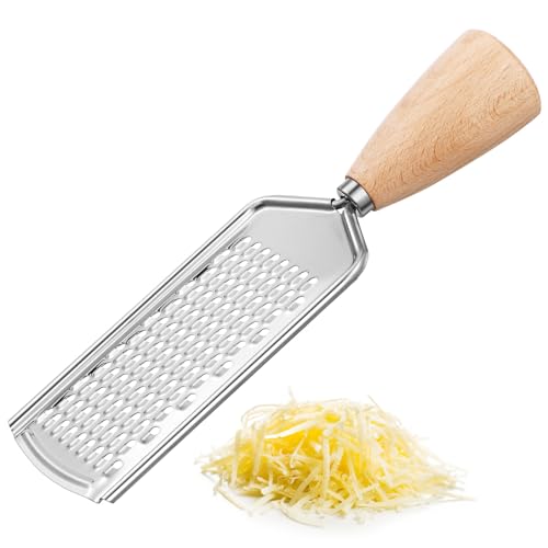 IMIKEYA Râpe à Légumes Multi-usages En Acier Inoxydable Manche En Bois De Hêtre Rond, Râpe à Carottes Pratique, Éplucheur De Pommes De Terre Cuisine Quotidienne