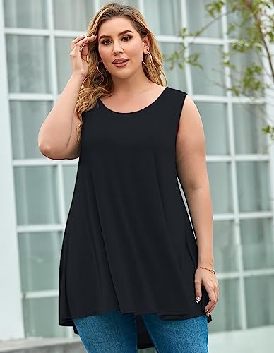 Larace Tank Tops For Women Plus Size Sleevelss Tunic Casual Summer Clothes Swing Shirts For Leggings (1X, Black) #TOP3