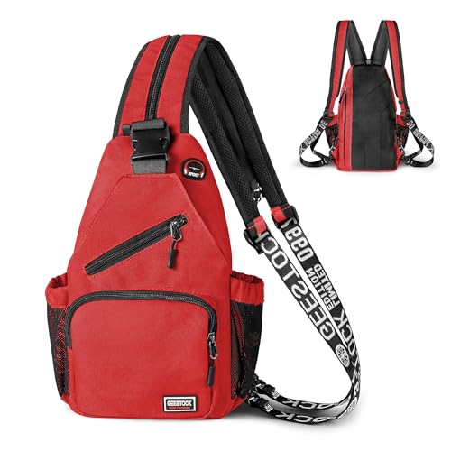 Image of Geestock Convertible Sling Bag for Women Men, Lightweight Crossbody Backpack Daypack Chest Bag Fit 10.9 inch Tablet for Travel, Sport, Hiking & Commute, Red, 8.27inx3.94inx13.39in