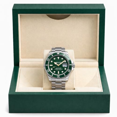Image of Premium Stainless Steel Submariner Style Watch - Green Dial Edition | 300M Water Resistant Stainless Steel Timepiece