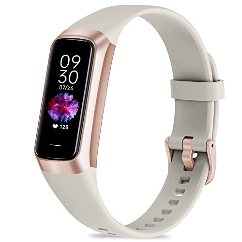 Fitness Tracker,Calorie Smart Watch,Heart Rate Monitor with 1.10” AMOLED Touch Color Screen,5 ATM Waterproof,Step Counter for Walking Activity Tracker,Sleep Monitor for Women Men (Beige)