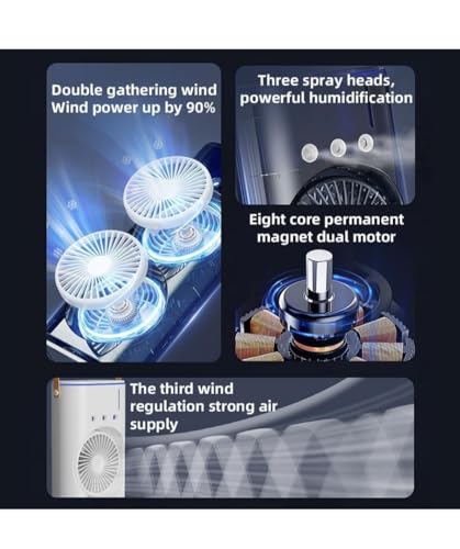 Image of Double Ended Spray Cooler, 2025 New 3 Gears USB Rechargeable Quiet fan with LED Light & Remote Control, 280ml Water Ice Tank, Mini Cooler for Business & Home Use, Energy Saving, Heatstroke Prevention