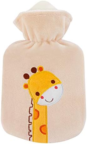 Sanger 0.8 Liter hot Water Bottle with Velour Giraffe Cover-Made in Germany