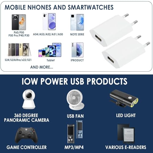 Chargeur USB, 5W 5V/1A USB Prise Adaptateur Secteur, Embout Chargeur Universel, pour Phone, Pad, Smartwatch,Tablette, Écouteurs, Prise Electrique 1pc – Image 6