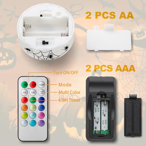 Image of 6 PCS Color Changing Halloween LED Pumpkin Candle Lights with Remote and Timer, Colored Battery Operated Jack-O-Lantern Light for Outdoor Halloween Flameless Pumpkin Home Decorations