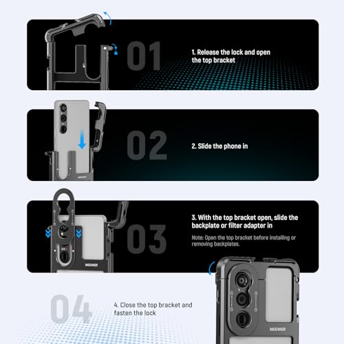 Image of NEEWER Xperia 1 V Cage, Quick Release Video Rig Case Phone Stabilizer Holder for Recording Filming, 67mm Filter Adapter, 17mm Lens Backplate, T Mount Lens Backplate Compatible with Moment Sony, PA087