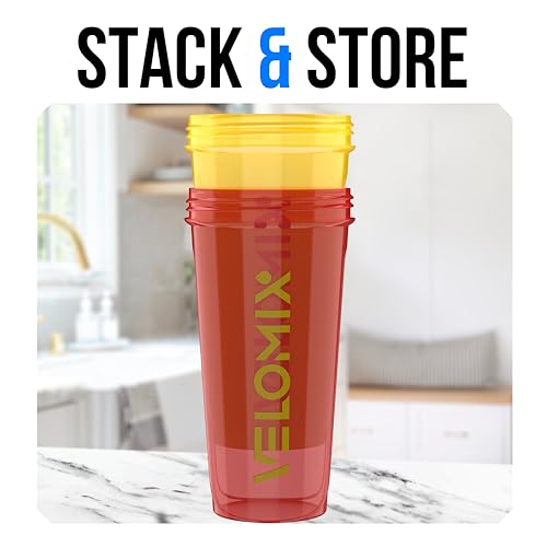 Image of VELOMIX -2 Pack- 28 oz Protein Shaker Bottles for Protein Mixes - 2x Wire Whisk | Leak Proof Shaker Cups for Protein Shakes and Pre Workout | Protein Shaker Bottle Pack (D2) Imperial Glow