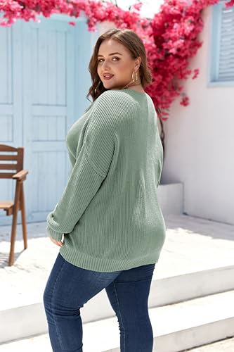 Plus Size Sweaters for Women Batwing Sleeve Oversized Crew Neck Jumper Tops Chunky Knit Pullover Sweater XL-5XL4
