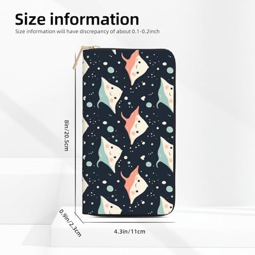 Cute Stingray Print Wallet Women Men, Long PU Leather Wallets for Women, Cute Womens Travel Wallet Purse Pouch with Zipper Pocket3