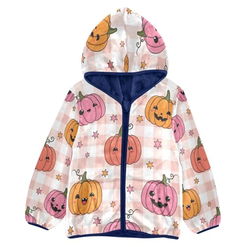Pumpkin Pattern with Stars Toddler Fleece Jacket Girl Boys Hooded Fleece Jacket Coat Warm Outwear Zip-up 3-10T
