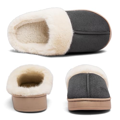 Women's Fuzzy House Slippers Memory Foam Slippers for Women Indoor and Outdoor Durable Anti-Skid Rubber Sole ladies Winter Comfy Faux Fur Bedroom Shoes2