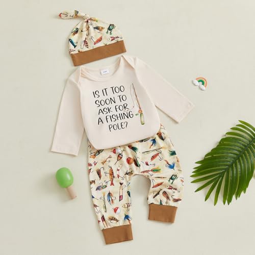 Image of Amnnchya Newborn Baby Boy Clothes Fishing Short Sleeve Romper Shirt Tops Pants Summer Spring Outfits Cute Hat Set