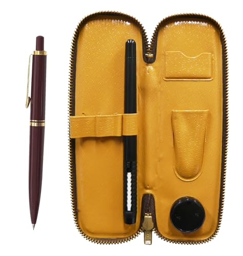 チャック式コンパクトペンケース ペン型消しゴム 黒とユーロスタイル真鍮パーツノック式シャープペンセット 赤 T23-SMC46B-NXS-R