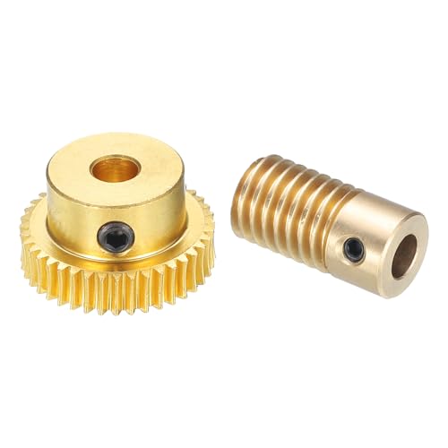Image of uxcell Worm Gear Set - 0.5 Module 40:1 Reduction Rate 5mm Hole Dia Gear Shaft and 5mm Hole Dia Gear Wheel 40T Drive Gear Box (Brass)