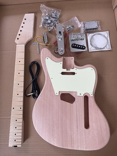 Electric Guitar Kit Beginner Kit Mahogany Body and Maple Neck,Maple Fretboard,Uncut DIY Guitar Kit,Build Your Own,Electric Guitars for Adults Unfinished