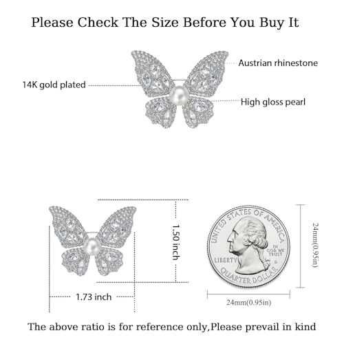 Image of YeapYeap Butterfly Brooches for Women Girl - Rhinestone Scarf Pin for Ladies Wedding Bouquet Broach for Birthday, Christmas, Anniversary