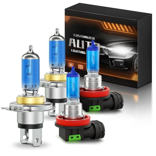 Image of XFLHEHD Fits for 2012 2013 2014 2015 Toyota Tacoma Halogen Headlight Bulbs Combo, Ultra Bright 5000K White High Low Beam Headlight Bulbs and Fog Light Bulbs, 4 Pack