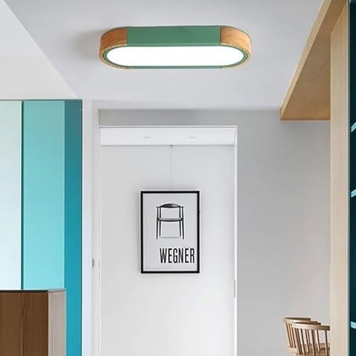 Moderna Lámpara de Techo LED 5500 Lumen Nórdica Elegante Rectángulo Iluminación de techo de interior Montaje Empotrado Madera Plafones para Cocina Entrada Pasillo Dormitorio (Verde Luz Blanca,35CM)